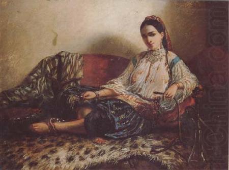 Femme au narguile huile sur toile (mk32), Lauret Aine